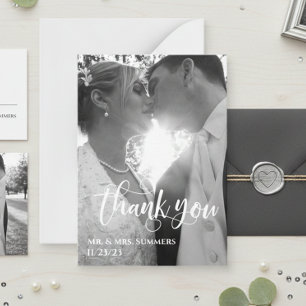 Modern Calligraphy Photo Wedding Thank You Budget  Note Card