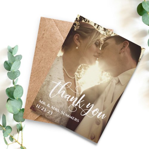 Modern Calligraphy Photo Wedding Thank You Budget Note Card