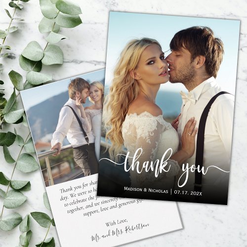 Modern Calligraphy Photo Wedding Thank You Card