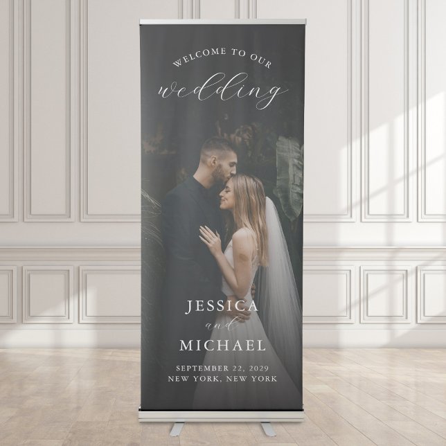 Modern Calligraphy Photo Wedding Welcome Retractable Banner (Creator Uploaded)