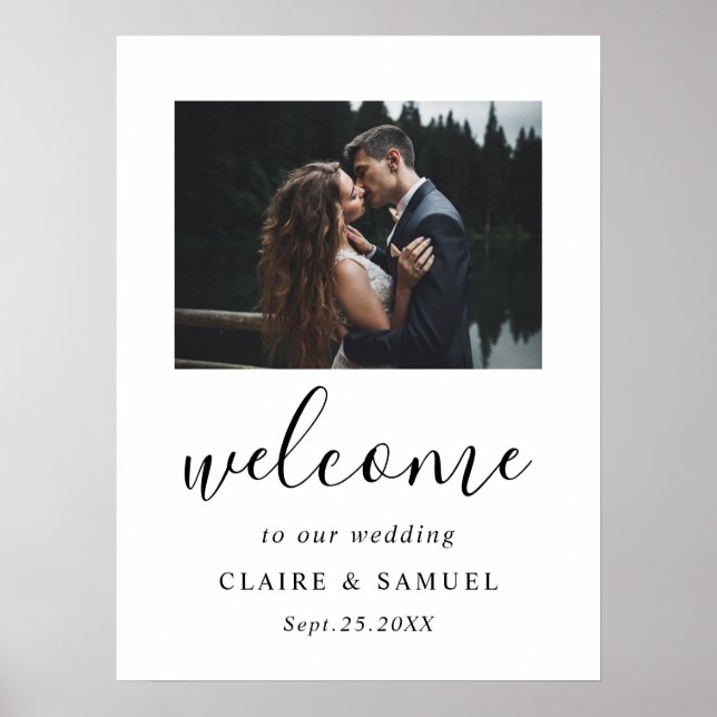 Modern Calligraphy Photo Wedding Welcome Sign (Front)