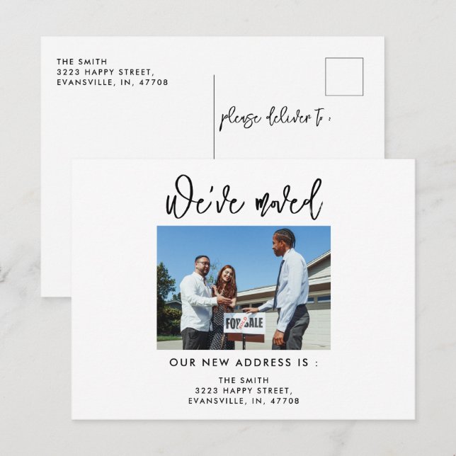 Modern Calligraphy Photo We've Moved New Address  Postcard (Front/Back)