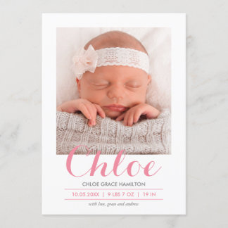 Modern Calligraphy Pink | Birth Announcement