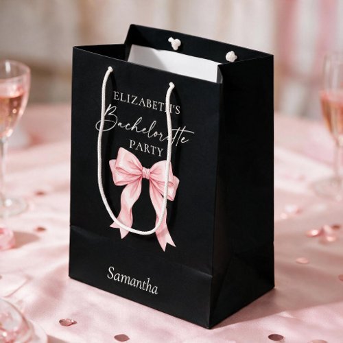 Modern Calligraphy Pink Bow Bachelorette Party Medium Gift Bag