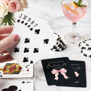Modern Calligraphy Pink Bow Bachelorette Party Poker Cards