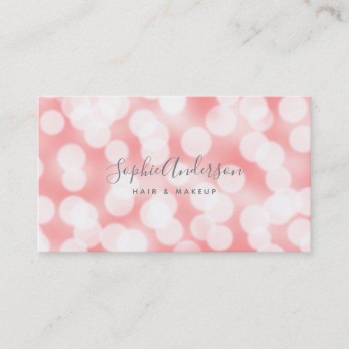 Modern Calligraphy Pink Champagne Bokeh Lights Business Card