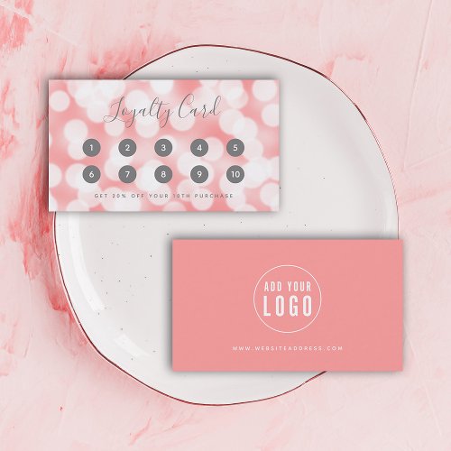 Modern Calligraphy Pink Champagne Bokeh Lights Loyalty Card