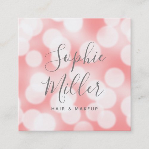 Modern Calligraphy Pink Champagne Bokeh Lights Square Business Card
