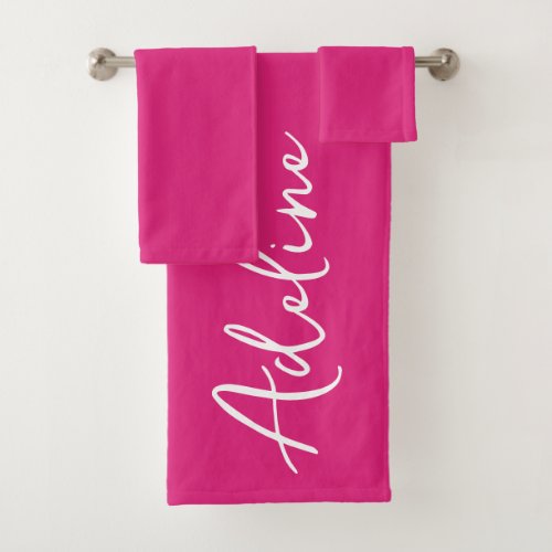 Modern Calligraphy Pink Custom Name Bath Towel Set