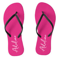 Modern Calligraphy Pink Custom Name Flip Flops
