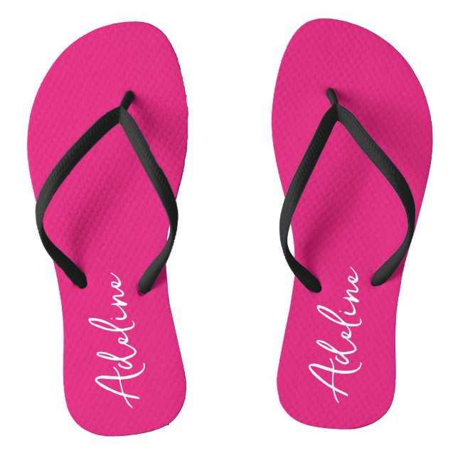 Modern Calligraphy Pink Custom Name Flip Flops (Footbed)