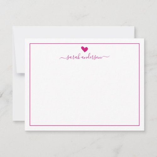 Modern Calligraphy Pink Heart Personalized Note Card