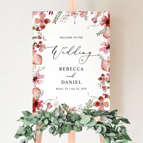Modern Calligraphy Pink Peach Wedding Welcome Sign