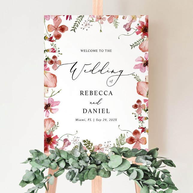 Modern Calligraphy Pink Peach Wedding Welcome Sign (Creator Uploaded)