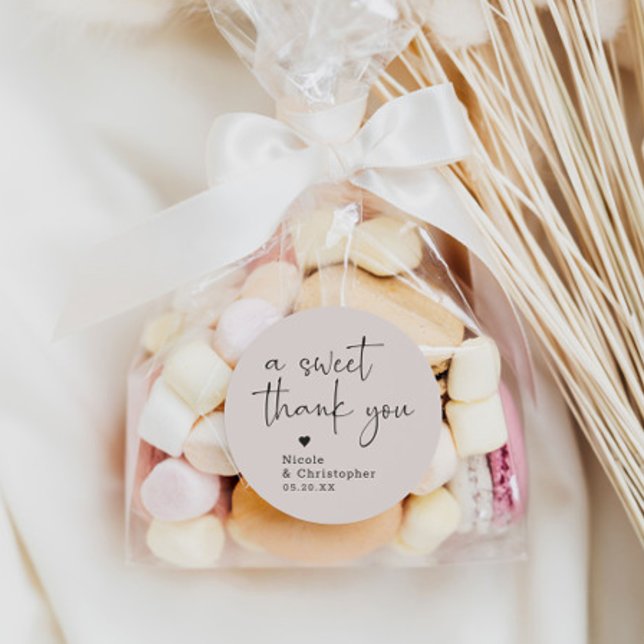 Modern Calligraphy Pink Thank You Wedding Favor Classic Round Sticker (Creator Uploaded)