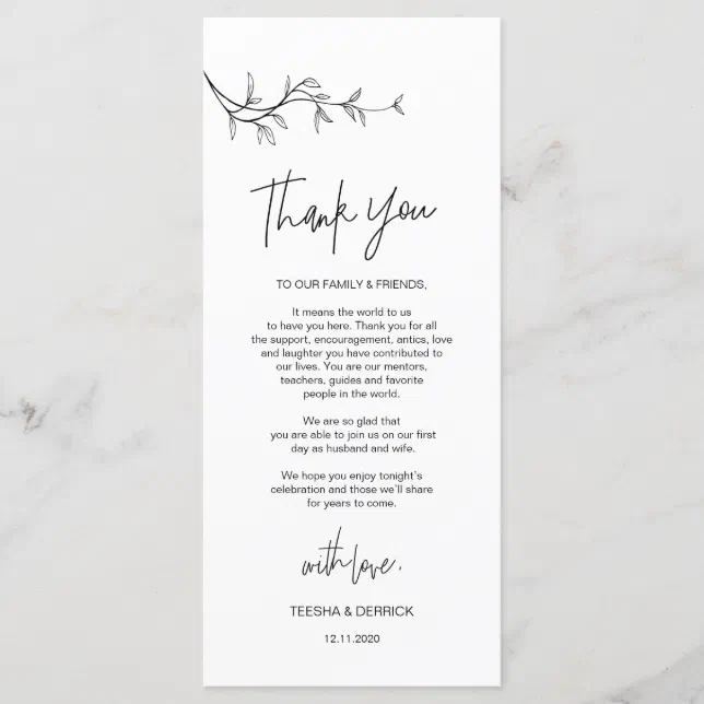 Modern calligraphy Place Setting Thank You Card | Zazzle