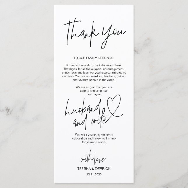 Modern calligraphy Place Setting Thank You Card (Front)