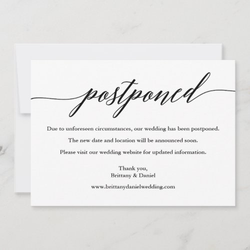 Modern Calligraphy Postponed Wedding Card