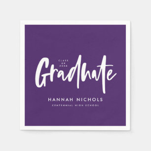 Modern Calligraphy Purple Graduation Party Napkins