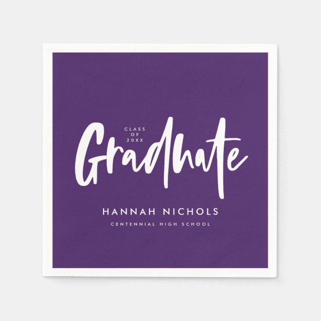 Modern Calligraphy Purple Graduation Party Napkins (Front)