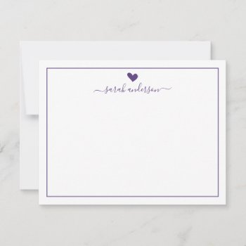 Modern Calligraphy Purple Heart Personalized Note Card by printcreekstudio at Zazzle