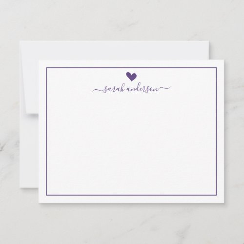 Modern Calligraphy Purple Heart Personalized Note Card