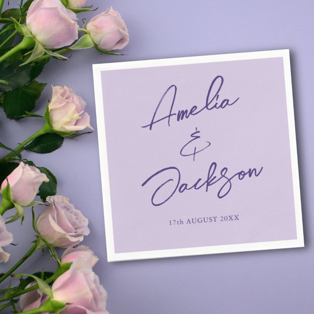Modern Calligraphy Purple Lilac Wedding  Napkins (Creator Uploaded)