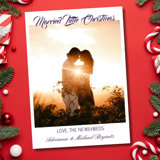 Modern Calligraphy Purple Married Little Christmas Holiday Card (Creator Uploaded)