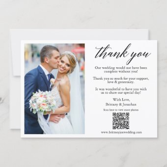 Modern Calligraphy QR Code 2 Photo Wedding Thank You Card | Zazzle
