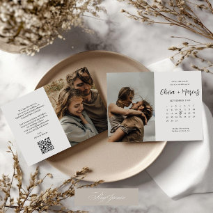 Modern Calligraphy QR Code Calendar Wedding Photo  Save The Date