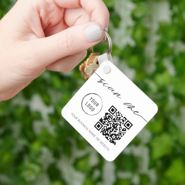 Modern Calligraphy QR Code Logo White Keychain (Hand)