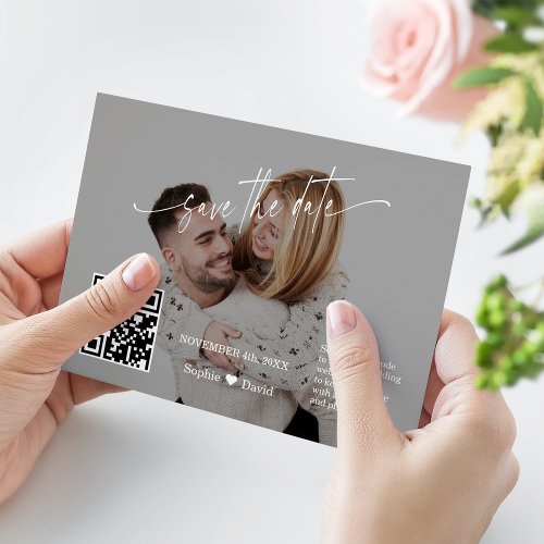 Modern Calligraphy QR Code Photo Wedding   Save The Date