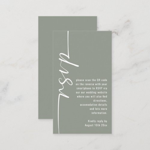 Modern Calligraphy QR Code Sage Wedding RSVP Enclosure Card