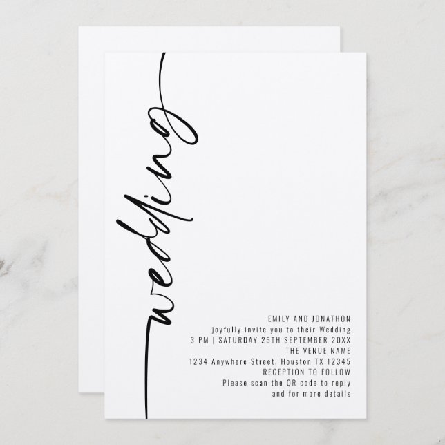 Modern Calligraphy QR Code Wedding Invitation (Front/Back)