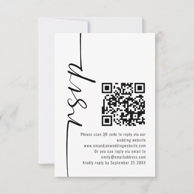 Modern Calligraphy QR Code Wedding RSVP  Card (Front)