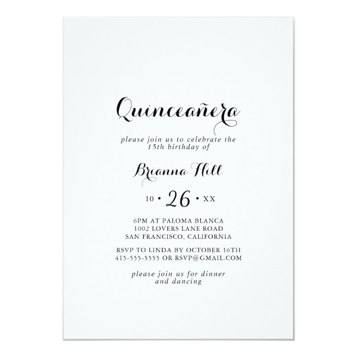 Modern Calligraphy Quinceañera Invitation | Zazzle.com