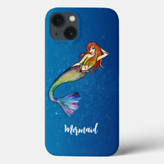 Modern Calligraphy Rainbow Mermaid Ginger Hair iPhone 13 Case
