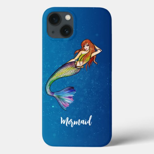 Modern Calligraphy Rainbow Mermaid Ginger Hair iPhone 13 Case