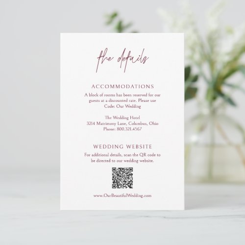 Modern Calligraphy Raspberry Elegant Wedding Enclosure Card