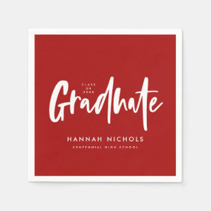 Modern Calligraphy Red Graduation Party Napkins