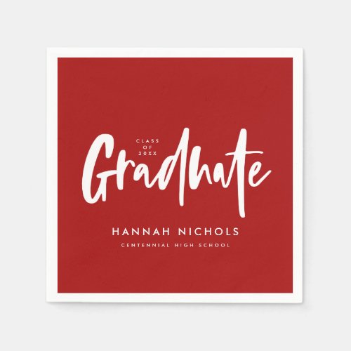 Modern Calligraphy Red Graduation Party Napkins
