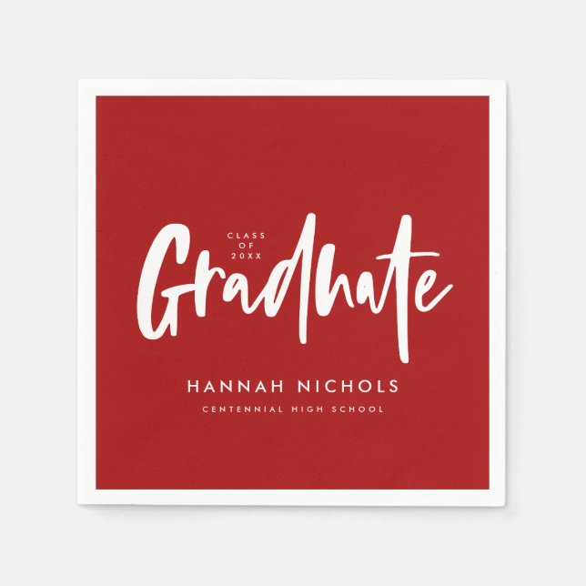 Modern Calligraphy Red Graduation Party Napkins (Front)
