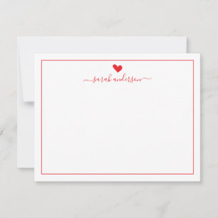 Modern Calligraphy Red Heart Personalized Note Card