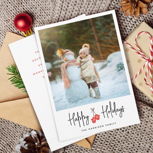 Modern Calligraphy Red Mittens Photo Flat Holiday Card