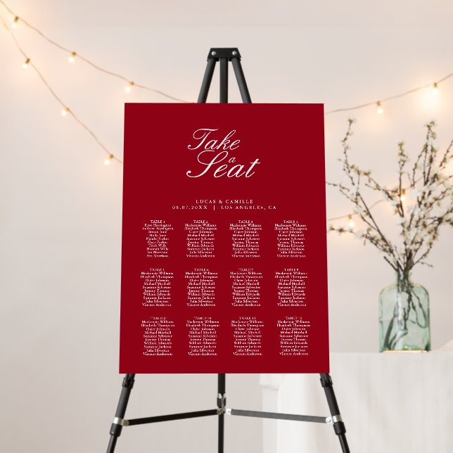 Modern Calligraphy Red Seating Chart Foam Board (In Situ (Stand))