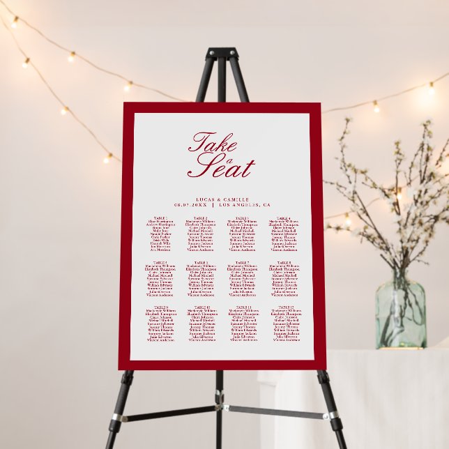 Modern Calligraphy Red Seating Chart Foam Board (In Situ (Stand))