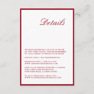 Modern Calligraphy Red Wedding Detail Card