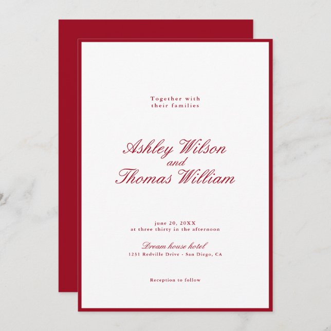 Modern Calligraphy Red Wedding Invitation (Front/Back)