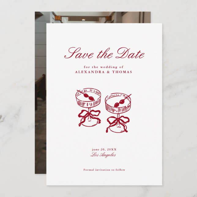 Modern Calligraphy Red Wedding Save the Date Invitation (Front/Back)