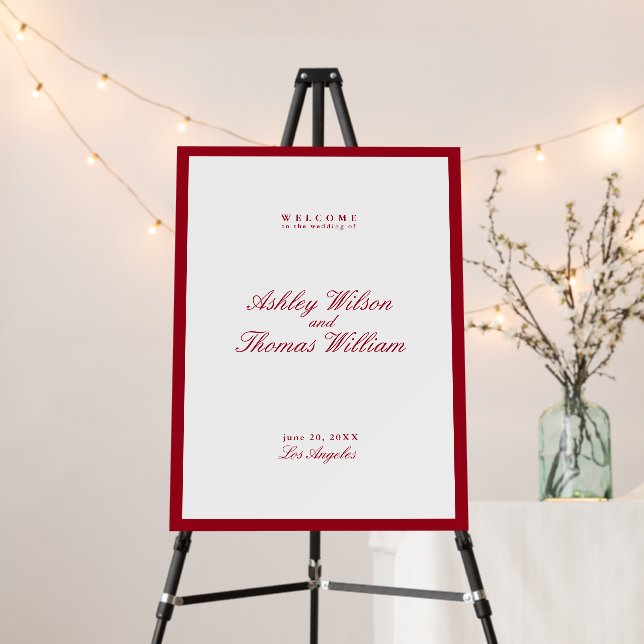 Modern Calligraphy Red Wedding Welcome Sign (In Situ (Stand))